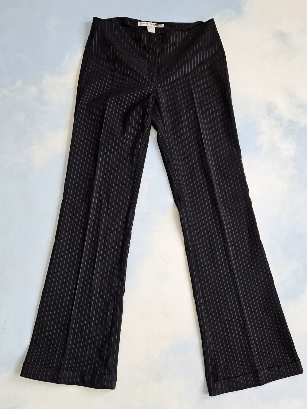 Neccessary Objects 90s Black Pinstripe Flared Dress Pants Classic 90s Low Rise